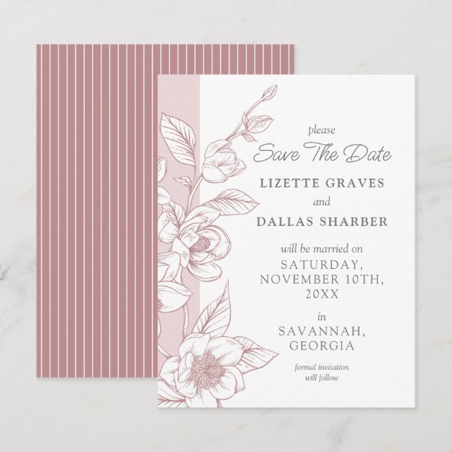 Save The Date Magnolia Blush Southern Wedding Card (Front/Back)