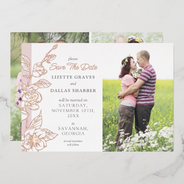 Save The Date Magnolia Blush Wedding 4-Photo (Front/Back)