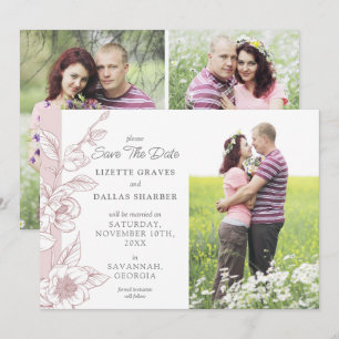 Save The Date Magnolia Blush Wedding 4-Photo Card