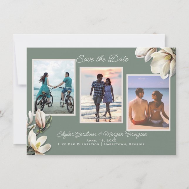 Save The Date Magnolia Flowers Trois mariage photo Sauvez la dat (Devant)