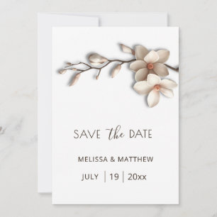 Save The Date Magnolia ivoire Fleurs 3D