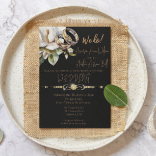 Save The Date Magnolia Mariage Bagues or et Mariage noir