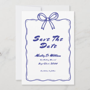 Save The Date Main dessinée Bleu Quirky Whimsical Mariage funky