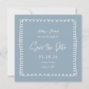 Save The Date Main dessinée Dusty Blue Unique Carré Mariage
