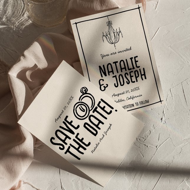 Save The Date Main Noir Rétro Tirée Mariage unique (Créateur téléchargé)