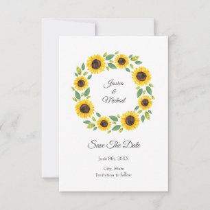 Save The Date Main Painted Watercolor Sunflower