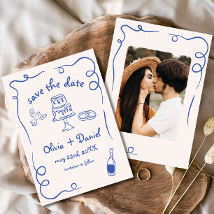 Save The Date Main Whimsical tiré Mariage Photo Marine Bleu