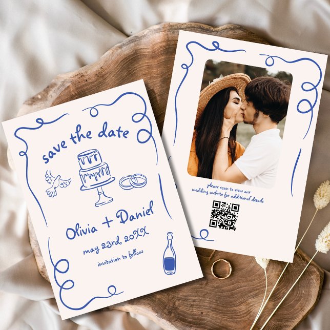 Save The Date Main Whimsical tiré Mariage Photo Marine Bleu (Créateur téléchargé)