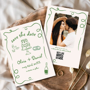 Save The Date Main Whimsical Tirée Mariage Photo Vert