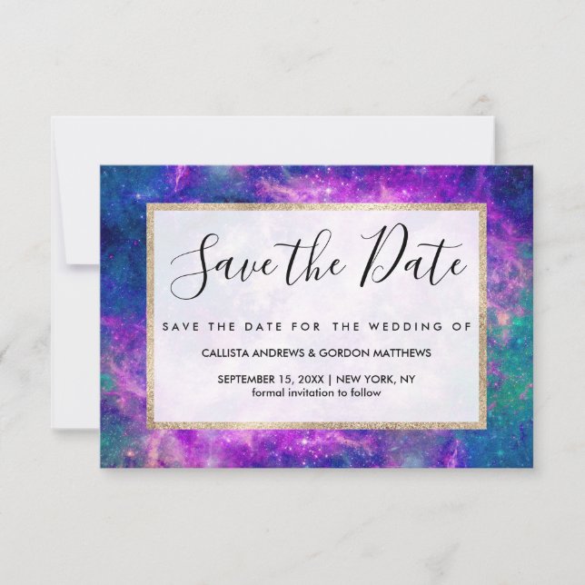 Save The Date Majestic Teal Purple Starry Space Nebula (Devant)