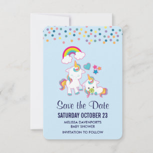 Save The Date Mama mignonne et bébé licorne magique Illustré