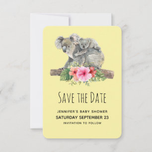 Save The Date Maman & Bébé Koala Ours Baby shower d'aquarelle mi