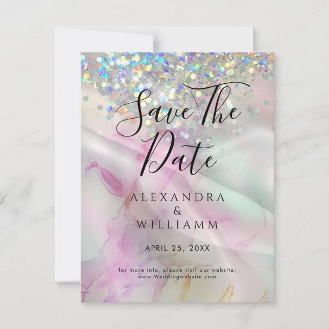 Save The Date Marble AlcoholInk Holographic Gliter (Front)