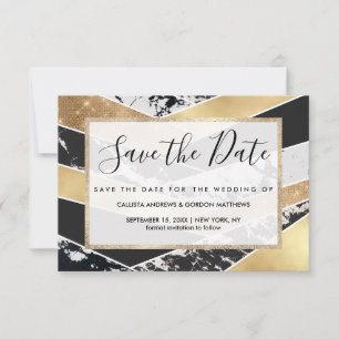 Save The Date Marbre blanc Parties scintillant doré moderne géom