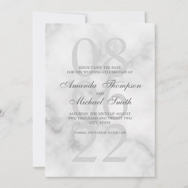 Save The Date Marbre classique Mariage élégant Enregistrer la da (Devant)