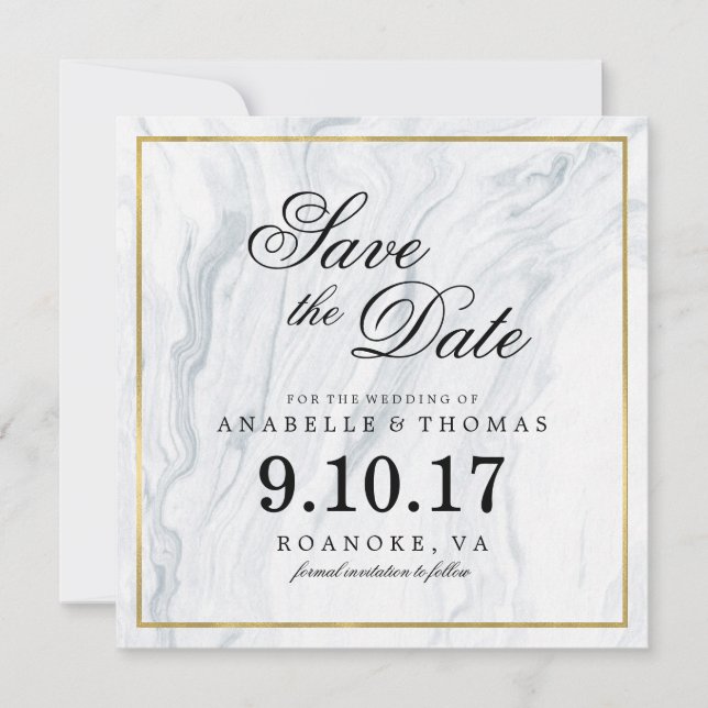 Save The Date Marbre et mariage d'or Enregistrer la date (Devant)
