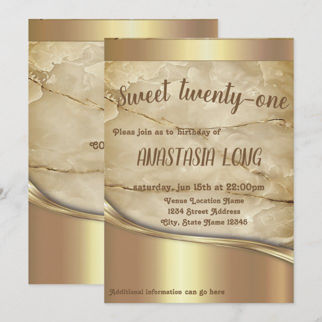 Save The Date Marbre Moderne Avec Détails D'Or Économisez La Dat (Devant / Derrière)