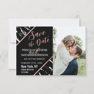 Save The Date Marbre noir moderne Rose or chic