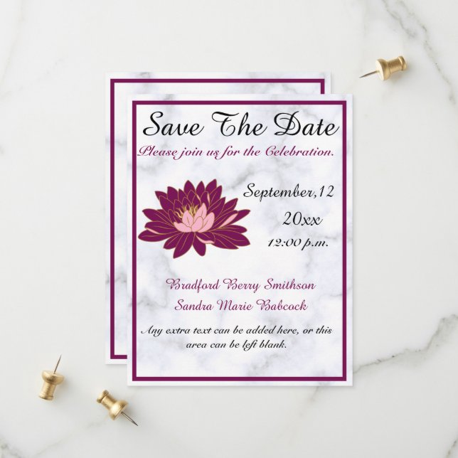 Save The Date Marbre rose bordeaux élégant et moderne (Devant/Arrière en situation)