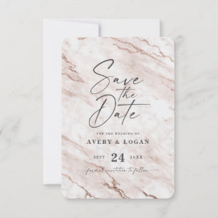 Save The Date Marbre rose et chic Dusty avec détails Foil
