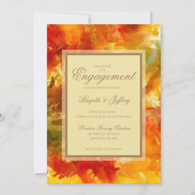 Save The Date Marbre rouge, orange, or, jaune (Devant)