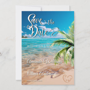 Save The Date Marées Turquoise Tropical Palm Tree Beach Mariage
