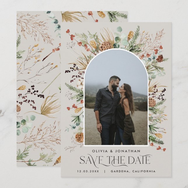 Save The Date Mariage 1 arche photo aquarelle botanique floral (Devant / Derrière)