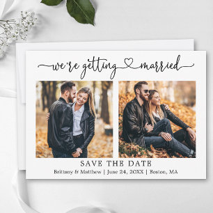 Save The Date Mariage 2 Photo Calligraphie Moderne Cœur