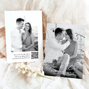 Save The Date Mariage 2 Photo QR Code Calligraphie Élégante Mode