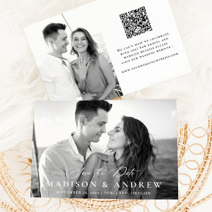 Save The Date Mariage 2 Photo QR Code Calligraphie Élégante Mode