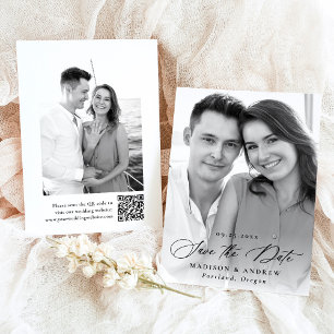 Save The Date Mariage 2 Photo QR Code Calligraphie Élégante Mode