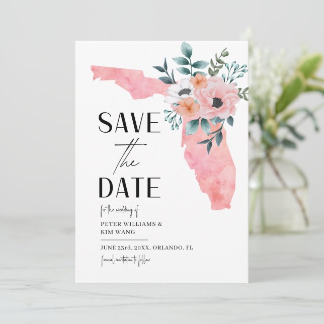 Save The Date Mariage à destination en Floride Aquarelle Florale (Debout devant)