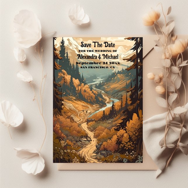 Save The Date Mariage À feuillage persistant Rustic Mountain For (Créateur téléchargé)