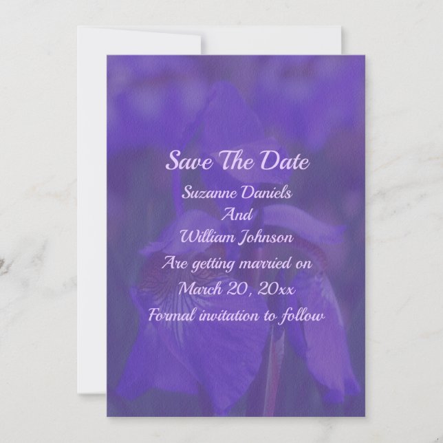 Save The Date Mariage à fleurs Iris violet (Devant)
