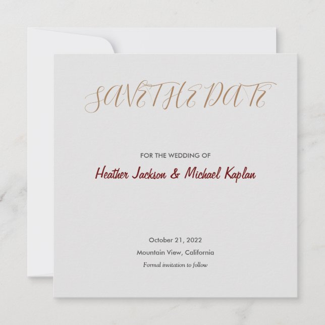 Save The Date Mariage à la date grise professionnelle classique (Devant)