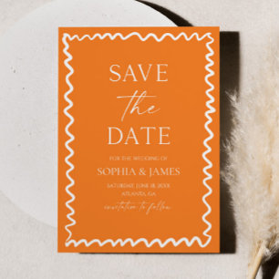 Save The Date Mariage à la frontière ondulée Citrus Orange Capri