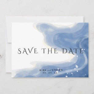 Save The Date Mariage à la plage à l'aquarelle avec vagues horiz