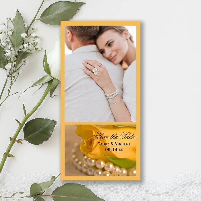 Save The Date Mariage à la rose jaune et aux perles blanches Sau (Créateur téléchargé)