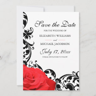 Save The Date Mariage à la Rose Rouge et à la Fleur Noire