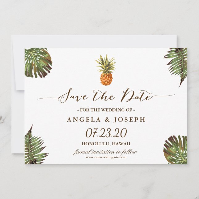 Save The Date Mariage à l'ananas Feuille tropical Enregistrer la (Devant)
