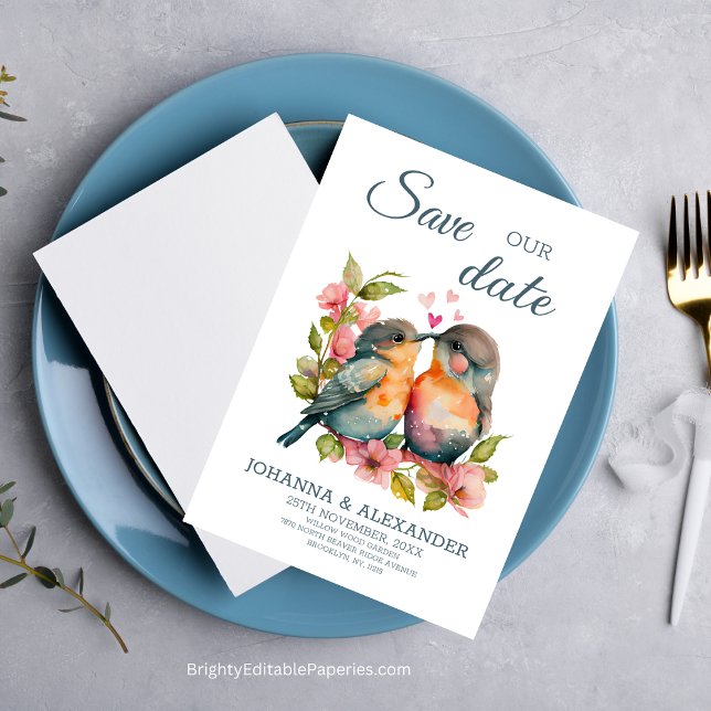 Save The Date Mariage à l'aquarelle des tourtereaux doux (Sweet Couple Lovebirds Watercolor Wedding Save The Date: A Perfect Keepsake.)