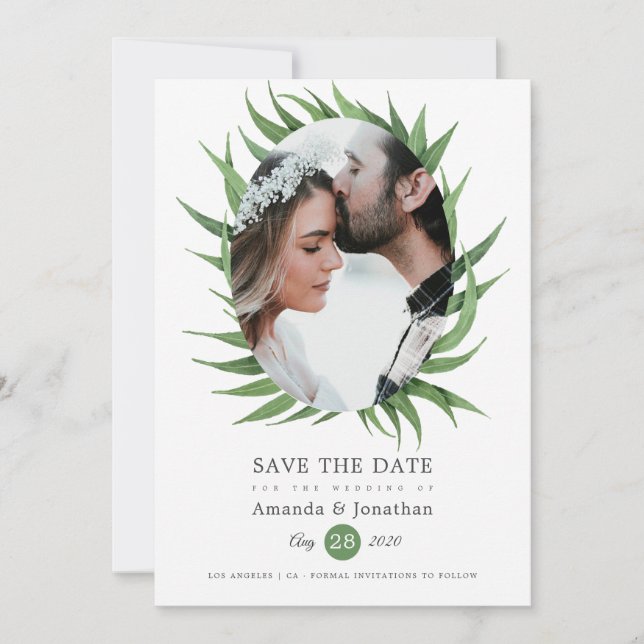 Save The Date Mariage à l'aquarelle en forêt boisée (Devant)