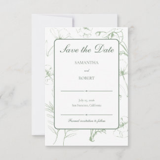 Save The Date Mariage à l'aquarelle vert sauge élégant avec moti
