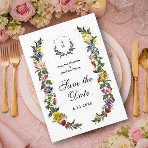 Save The Date Mariage à l'initiale florale vintage fantaisiste c