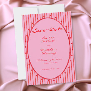 Save The Date Mariage à rayures aquarelles rouges et roses fanta