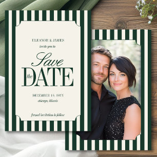 Save The Date Mariage à rayures Préppy Vert Émeraude Argent Anci