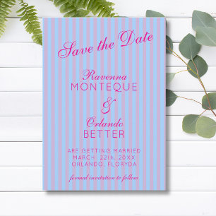 Save The Date Mariage à rayures rose bleu rose rétro rose vif