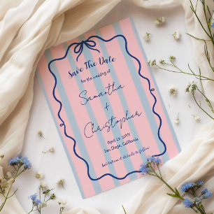Save The Date Mariage à ruban bleu ondulé dessiné à la main et r