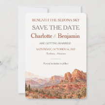 Mariage à Sedona sur fond de terracotta aquarelle