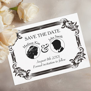 Save The Date Mariage à silhouette vintage noire avec typographi